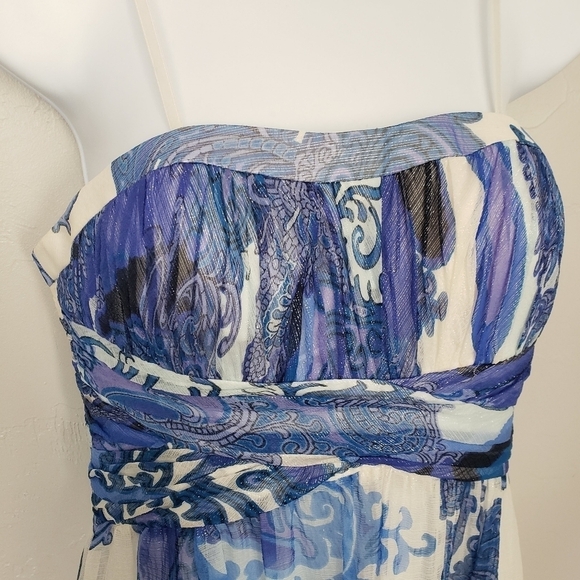 Aidan Mattox Women's 8 Paisley Maxi Dress Silk Blend Blue White Purple Formal - Picture 2 of 10